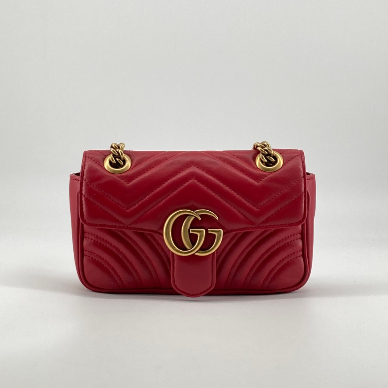 GUCCI(グッチ) GGマーモントキルティング ナッパレザー チェーン 446744 ショルダーバッグ レッド×ゴールド