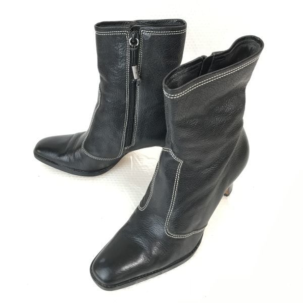 ラルフローレン/RALPH LAUREN★本革/ハイヒールショートブーツ【6C/22.5-23.0程度/黒/BLACK】サイドジップ/ブーティー/Shoes◆WB67-2