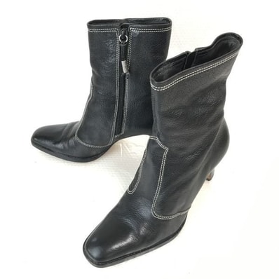 ラルフローレン/RALPH LAUREN★本革/ハイヒールショートブーツ【6C/22.5-23.0程度/黒/BLACK】サイドジップ/ブーティー/Shoes◆WB67-2