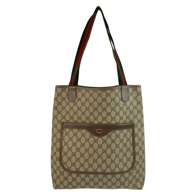 美品 GUCCI グッチ ヴィンテージ シェリーライン ベージュ ブラウン GGスプリームキャンバス トートバッグ ショルダーバッグ 602816 【中古】