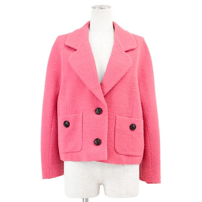 【美品】 グッチ インターロッキング ボタン ウールブークレ リラックスフィット ジャケット レディース ピンク 36 GUCCI