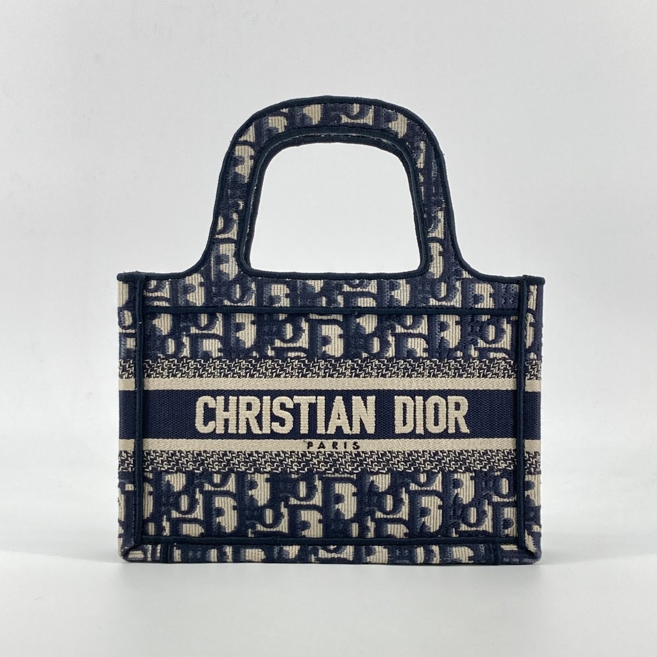 Christian Dior(クリスチャンディオール) ブック オブリーク キャンバス ロゴシグネチャー トートバッグ ネイビー×オフホワイト
