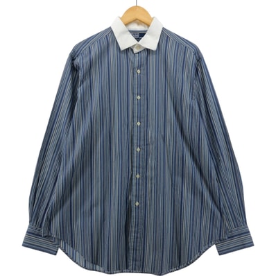 古着 ラルフローレン Ralph Lauren PHILIP 長袖 ワイドカラー コットンストライプシャツ クレリックシャツ メンズL相当/eaa554372
