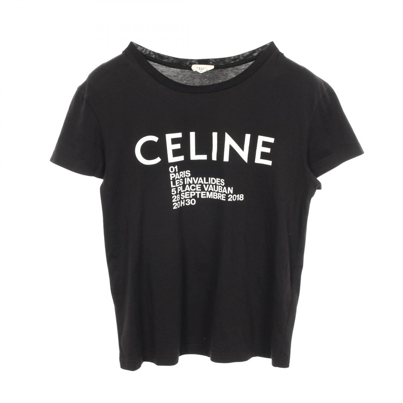 セリーヌ CELINE ロゴプリント クルーネック 半袖Tシャツ 衣料品 トップス コットン レディース ブラック系 / ホワイト系 X237375E 【中古】