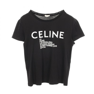 セリーヌ CELINE ロゴプリント クルーネック 半袖Tシャツ 衣料品 トップス コットン レディース ブラック系 / ホワイト系 X237375E 【中古】