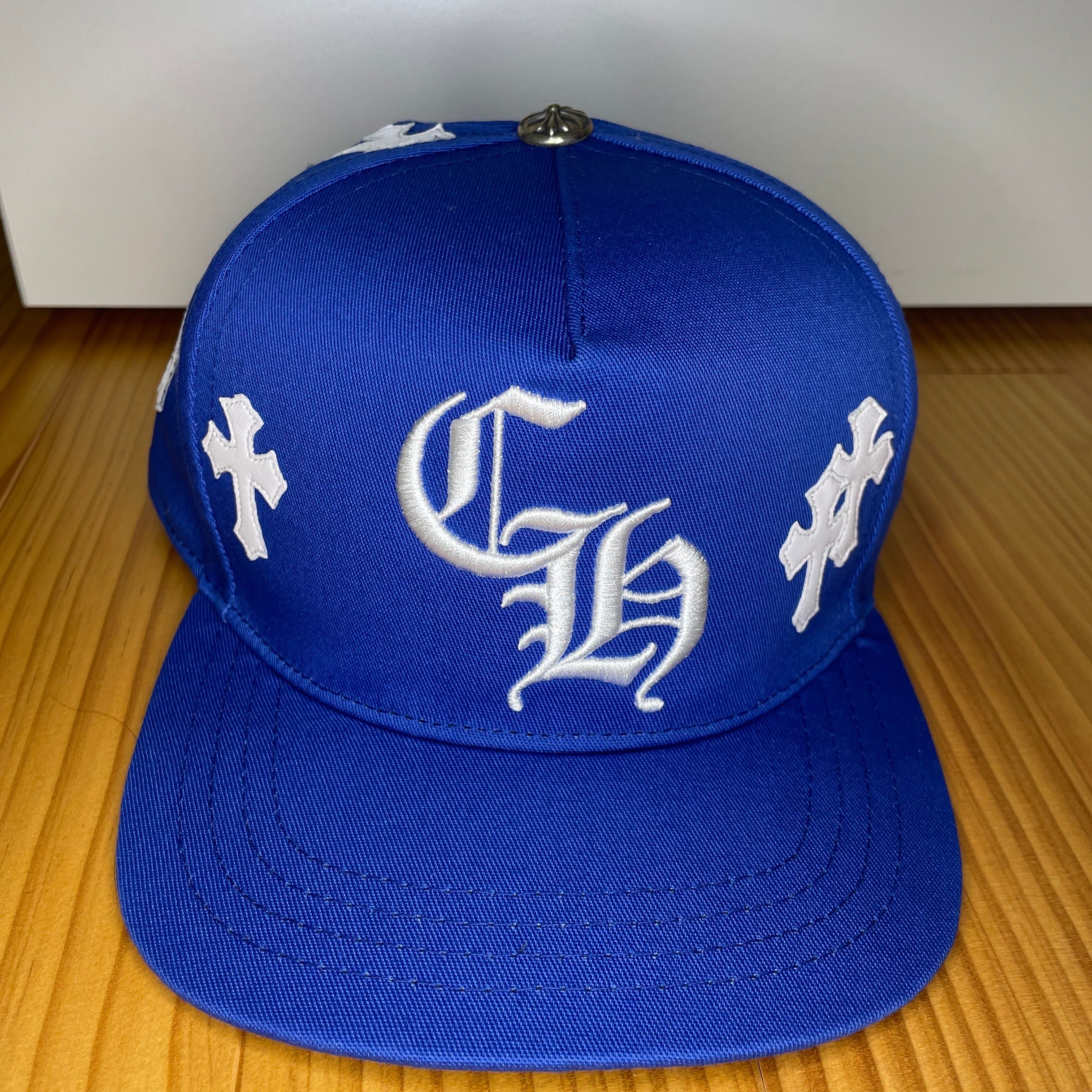 クロムハーツ CH HAT クロスパッチベースボールキャップ ブルー/ホワイト