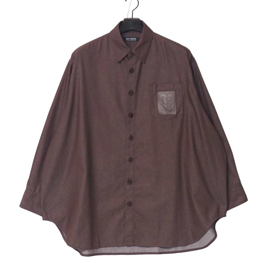 ■美品■2023SS■RAF SIMONS ラフシモンズ OVERSIZED DENIM SHIRT WITH LEATHER PATCH 長袖シャツ サイズS デニムシャツ オーバーサイズ イタリア製 ブランド古着【中古】20260508/RA9258
