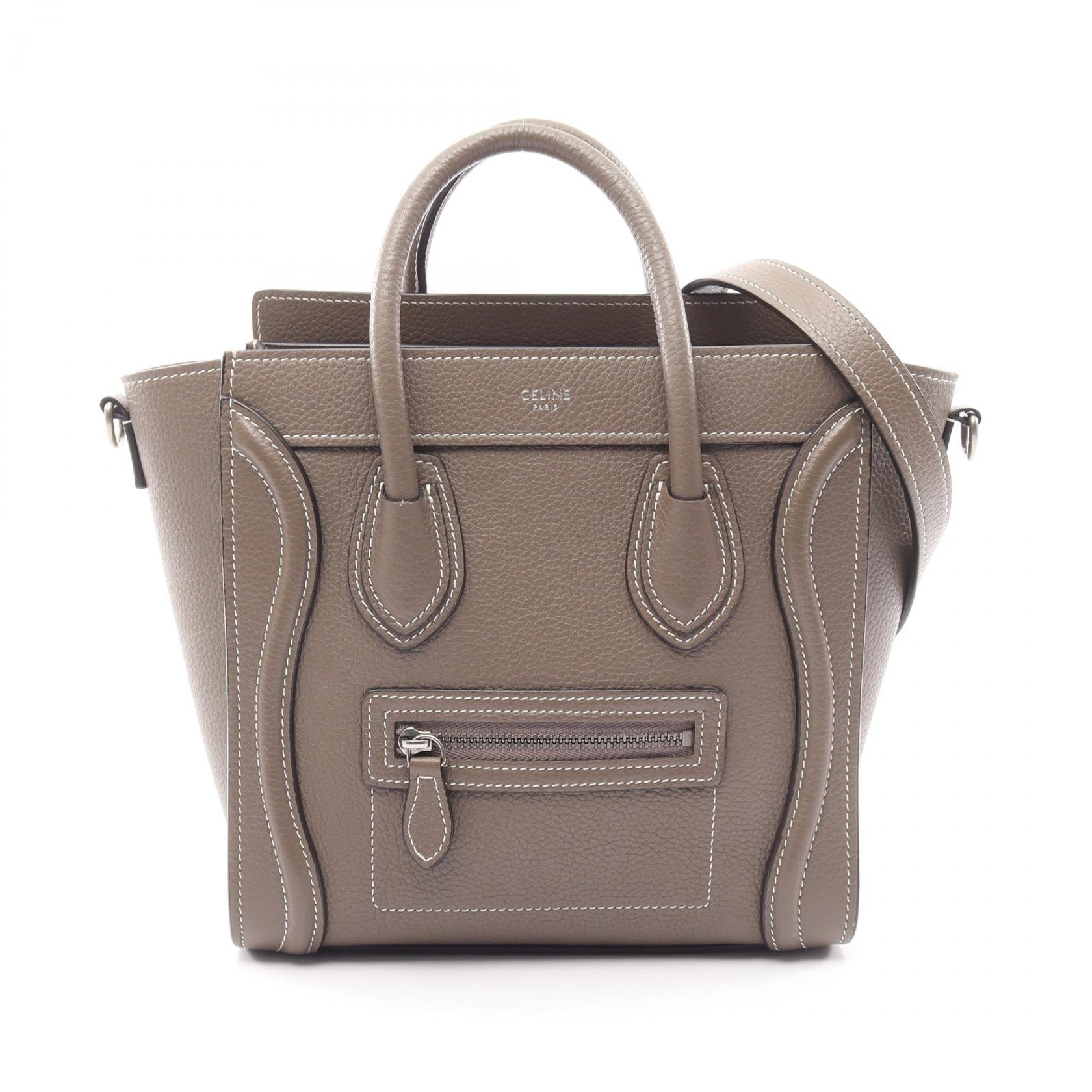 セリーヌ CELINE ラゲージ ナノショッパー 2WAY ハンドバッグ バッグ レザー レディース グレー系 【中古】