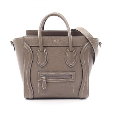 セリーヌ CELINE ラゲージ ナノショッパー 2WAY ハンドバッグ バッグ レザー レディース グレー系 【中古】