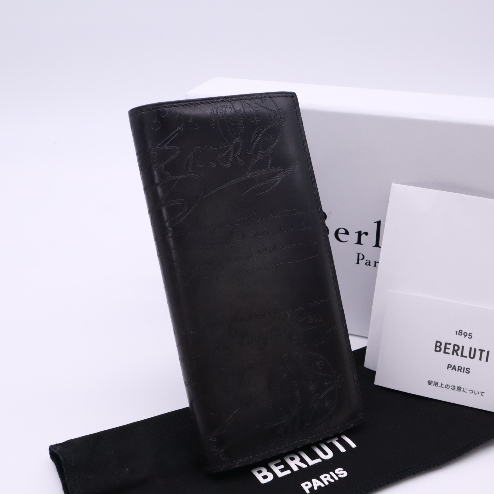 極美品 Berluti ベルルッティ エスパス スクリットレザー ロングウォレット ESPACE_NEO-JOUR-V2 長財布 ブラック カーフレザー メンズ
