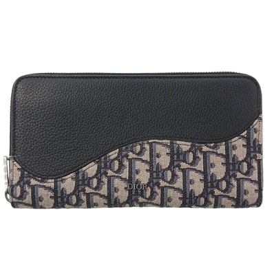 Dior ディオール Saddle ロングジップ ウォレット 長財布 2ADBC315YKS キャンバス レザー ブラック メンズ【中古】