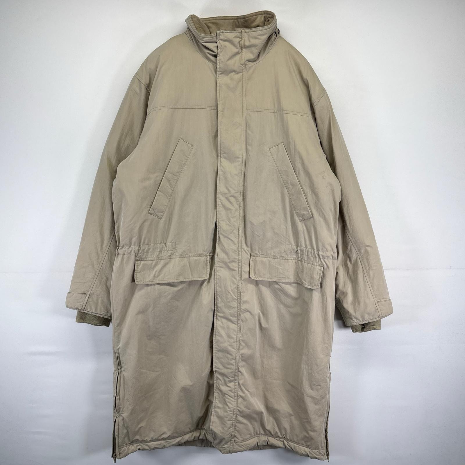 古着 エルエルビーン L.L.Bean ロングコート 中綿 裏地チェック アウター 無地 ポケット L  ベージュ系 メンズ
