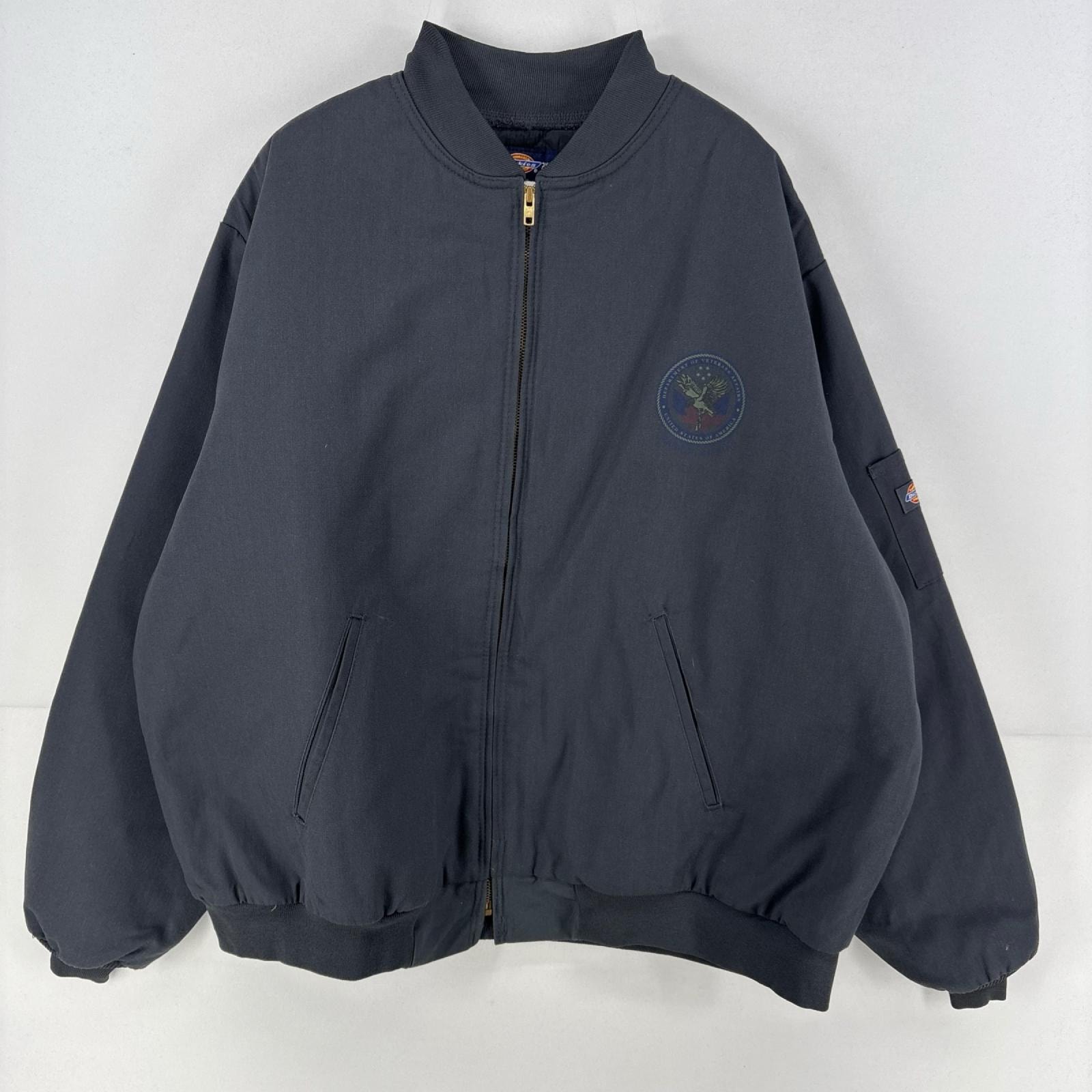 古着 ディッキーズ Dickies ナイロンジャケット フルジップ 大きいサイズ ワークジャケット ワンポイント ロゴ 2XL  グレー 無地 メンズ