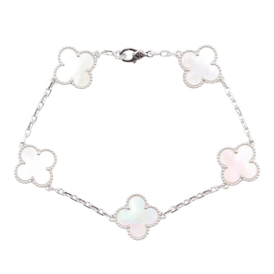 ヴァンクリーフ&アーペル Van Cleef & Arpels ヴィンテージアルハンブラ マザーオブパール 5P ブレス ブレスレット アクセサリー K18WG(ホワイトゴールド) マザーオブパール レディース シルバー系 / ホワイト系