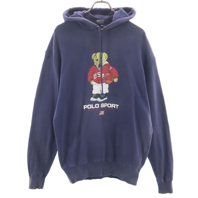 Polo by Ralph Lauren ポロバイラルフローレン 90s オールド ポロベア 長袖 スウェットパーカー M ネイビー