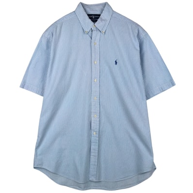 古着 ラルフローレン Ralph Lauren BLAKE シアサッカー 半袖 ボタンダウン ストライプシャツ メンズL相当/eaa623576