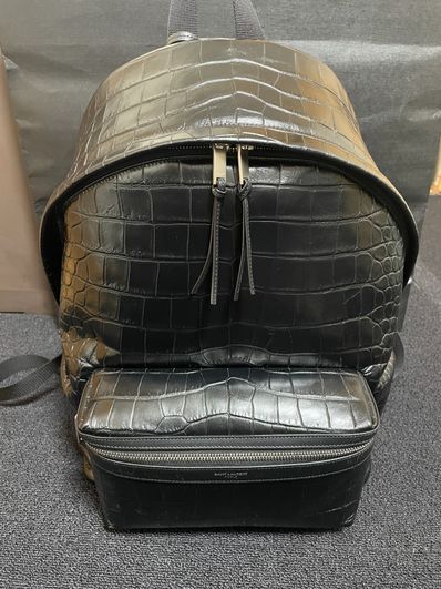 SAINT LAURENT CITY Backpack In Crocodile Embossed Leather ”Black”