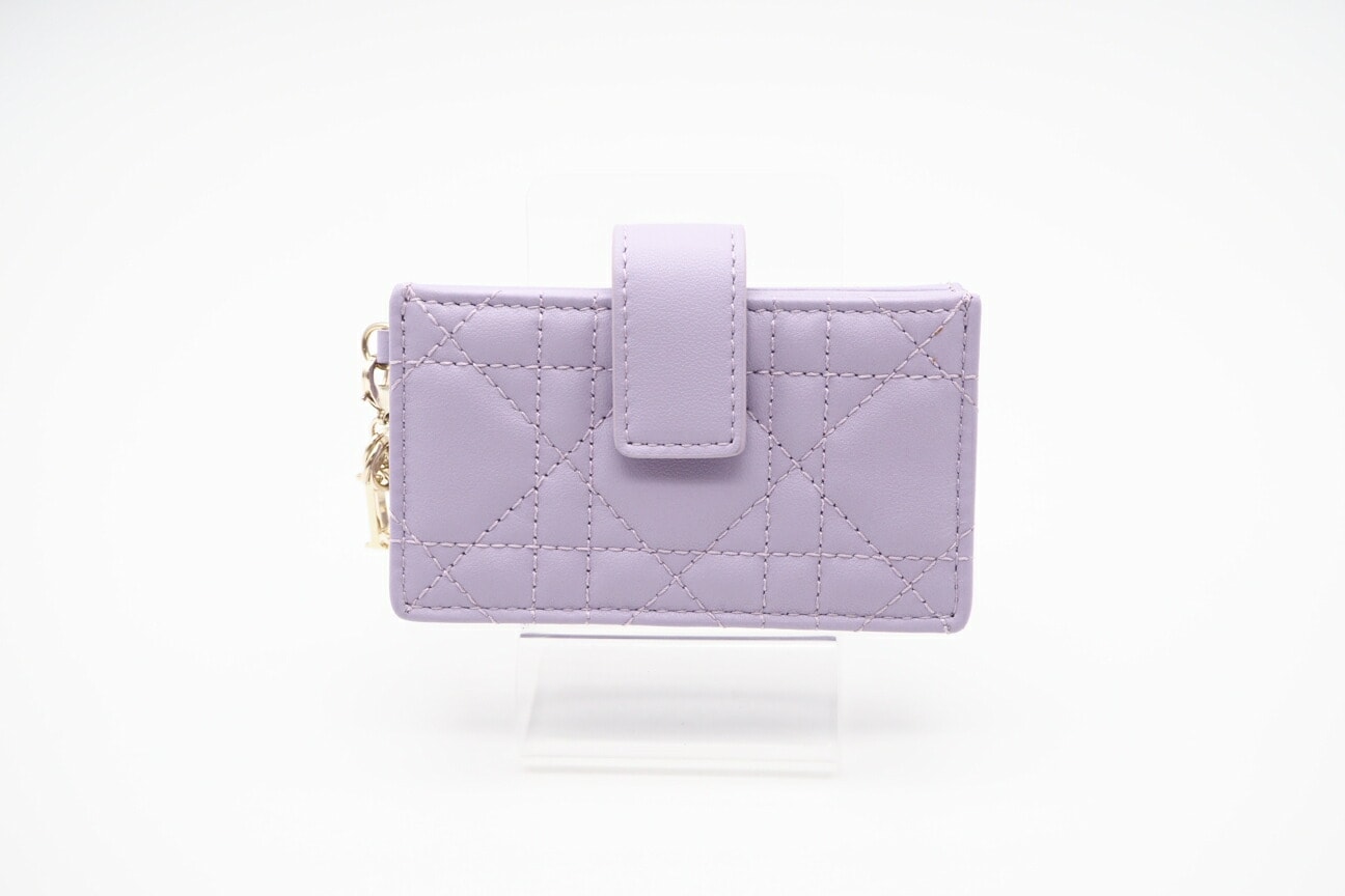 極美品 Christian Dior クリスチャンディオール カナージュ ラムスキン Lady Dior Jasmine カードホルダー S0074ONMJ カードケース パープル ラムスキン レディース