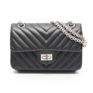 シャネル CHANEL 2.55 Vステッチ シェブロン ショルダーバッグ バッグ カーフ(牛革) レディース ブラック系 【中古】