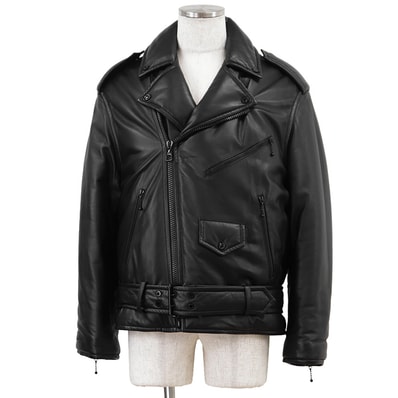 【美品】LOUIS VUITTON ルイ・ヴィトン パデッドライダースジャケット サイズ 46 メンズ レザー ベルテッド ロゴボタン 中綿 アウター ブラック 黒 イタリア製