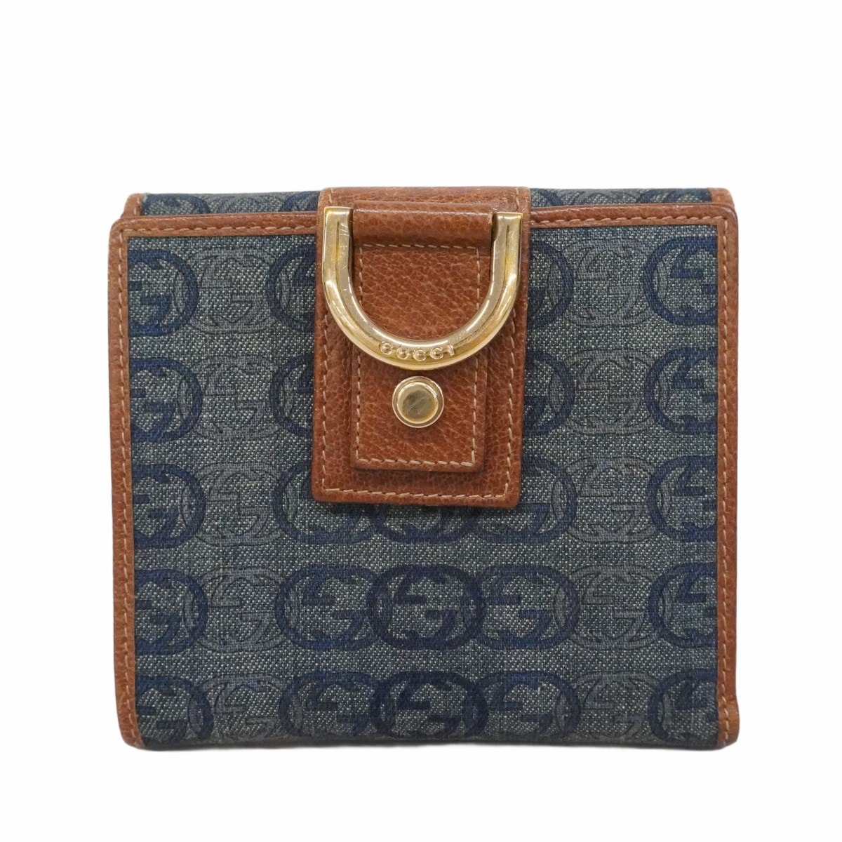 ★SALE【6ce6069-k】グッチ 財布 141417 デニム ブルー ブラウン シャンパンゴールド金具【中古】レディース