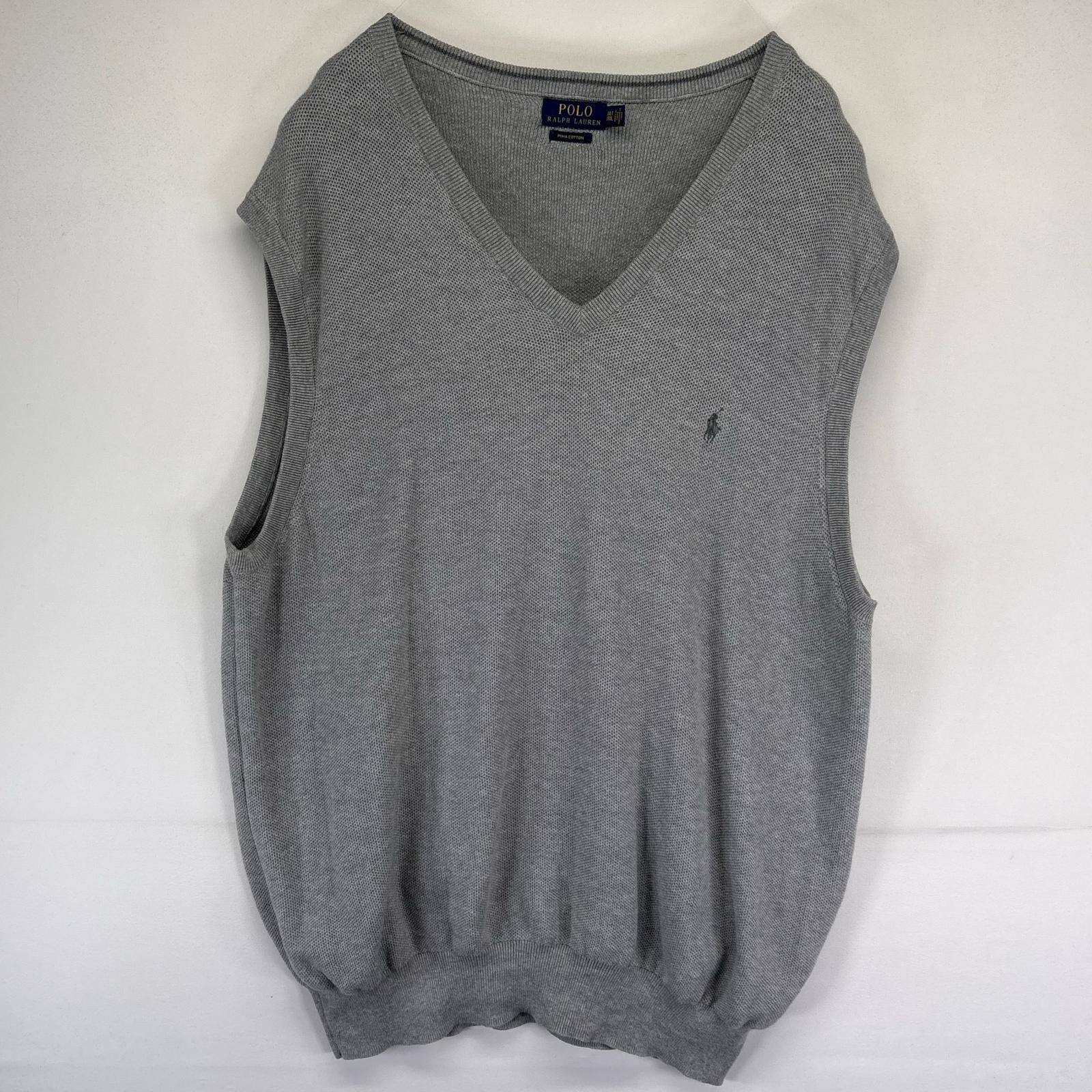 古着 ポロ・ラルフローレン POLO RALPH LAUREN ベスト ニット プルオーバー Vネック 大きいサイズ 3XL  グレー系 無地 メンズ