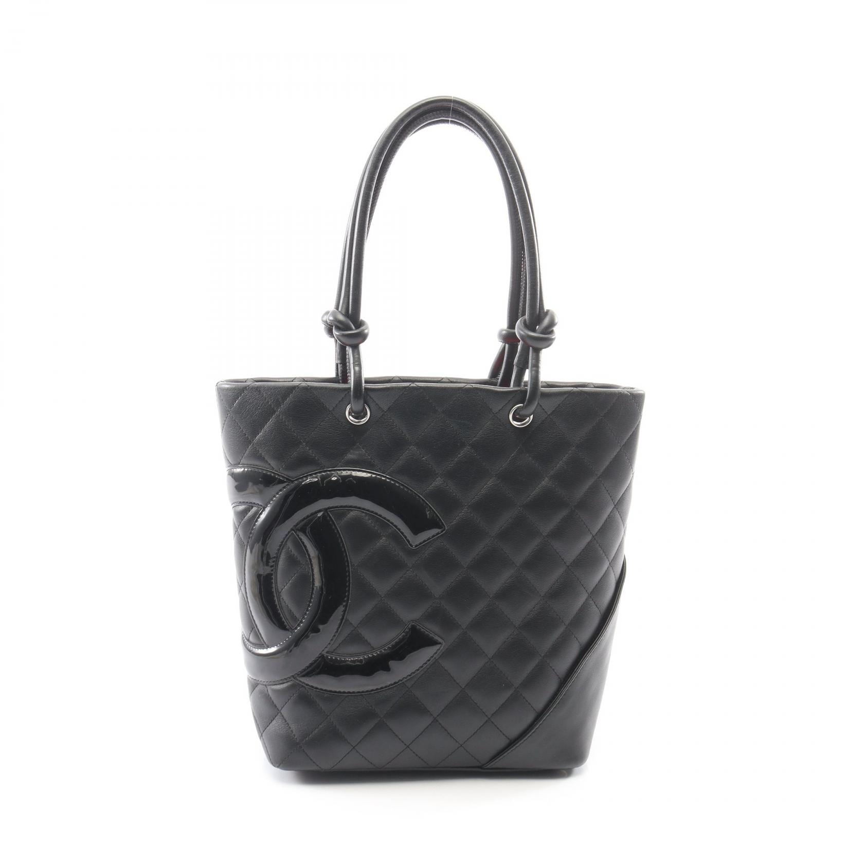 シャネル CHANEL カンボンライン ミディアム トートバッグ バッグ レザー パテントレザー レディース ブラック系 A25167 【中古】