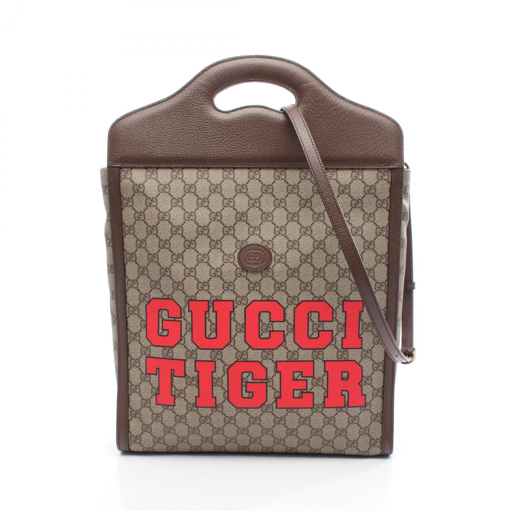 グッチ GUCCI GGスプリーム トートバッグ バッグ PVCコーティングキャンバス レザー レディース ベージュ系 / ブラウン系 / マルチカラー 688497 【中古】