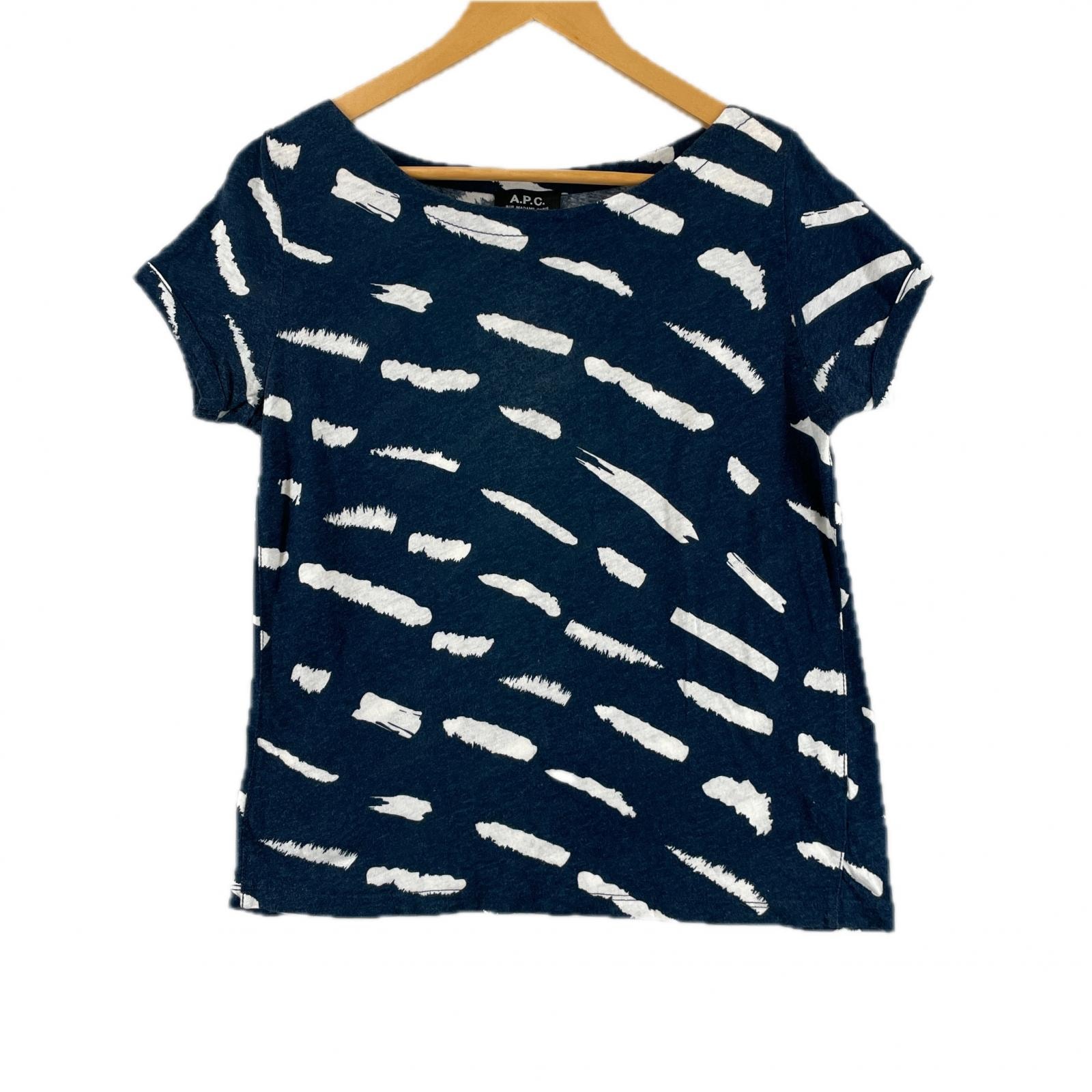 美品 A.P.C. アーペーセー 総柄 春夏 SS 半袖Tシャツ コットン ネイビー レディース M【古着】【中古】