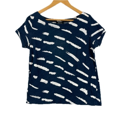 美品 A.P.C. アーペーセー 総柄 春夏 SS 半袖Tシャツ コットン ネイビー レディース M【古着】【中古】