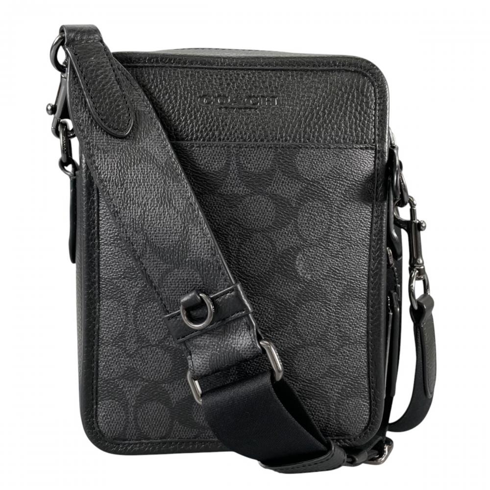 COACH コーチ ショルダーバッグ シグネチャー サリバン クロスボディ 斜め掛け CW388 PVCコーティングキャンバス    ブラック 黒 ブラック金具 メンズ【中古品】