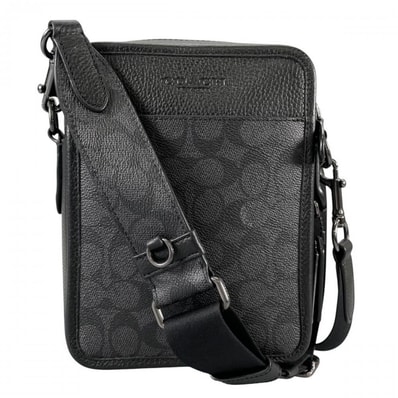 COACH コーチ ショルダーバッグ シグネチャー サリバン クロスボディ 斜め掛け CW388 PVCコーティングキャンバス ブラック 黒 ブラック金具 メンズ【中古品】
