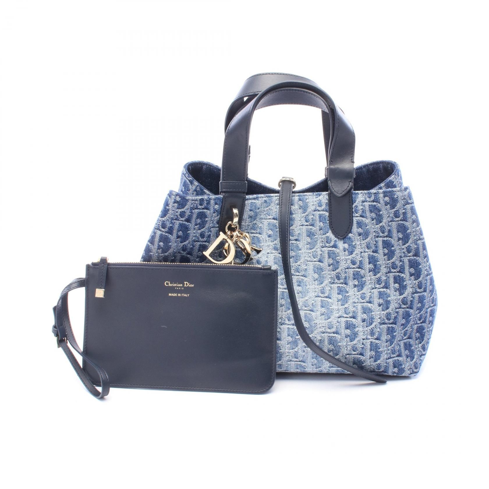 ディオール Dior Toujours トゥージュール ミディアム オブリーク ハンドバッグ バッグ デニム レザー レディース ネイビー系 M2821ODCE_M49E 【中古】