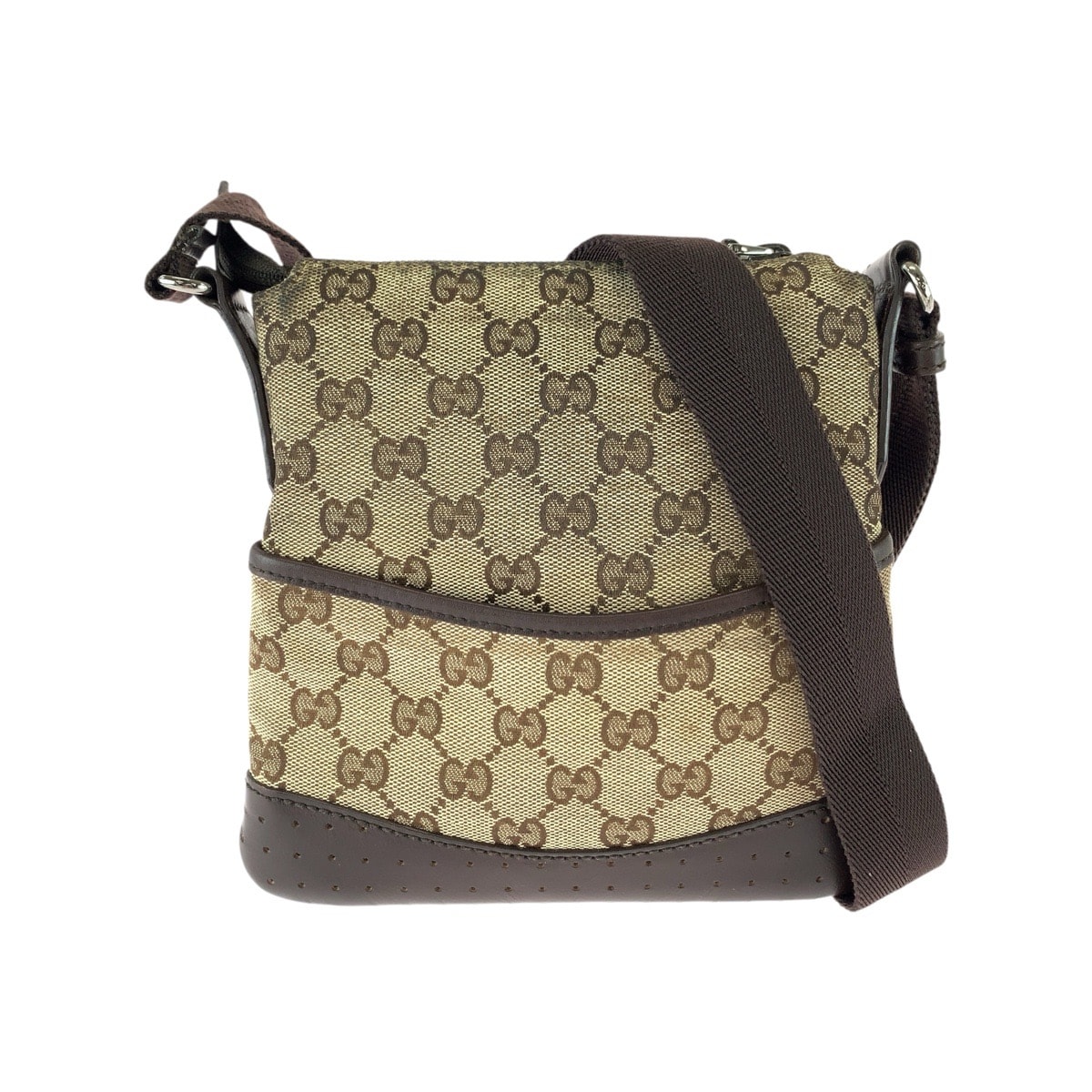 GUCCI グッチ ブラウン シルバー金具 GGキャンバス レザー/ ショルダーバッグ ポシェット 1-0292476 【中古】
