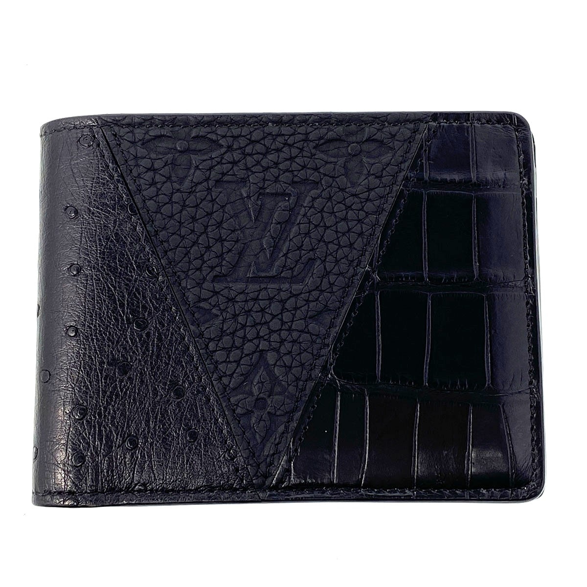 LOUIS VUITTON ルイ・ヴィトン エキゾチックレザー ポルトフォイユ ミュルティクレ 二つ折り財布 N81875 クロコダイル オーストリッチ モノグラムトリヨン ブラック  メンズ【中古】