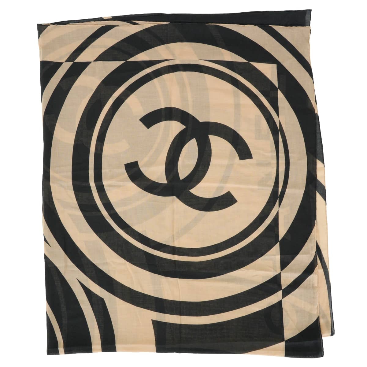 【渋谷並木橋店】CHANEL シャネル ストール 大判 ココマーク 黒 (ブラック)/ベージュ コットン 新品未使用