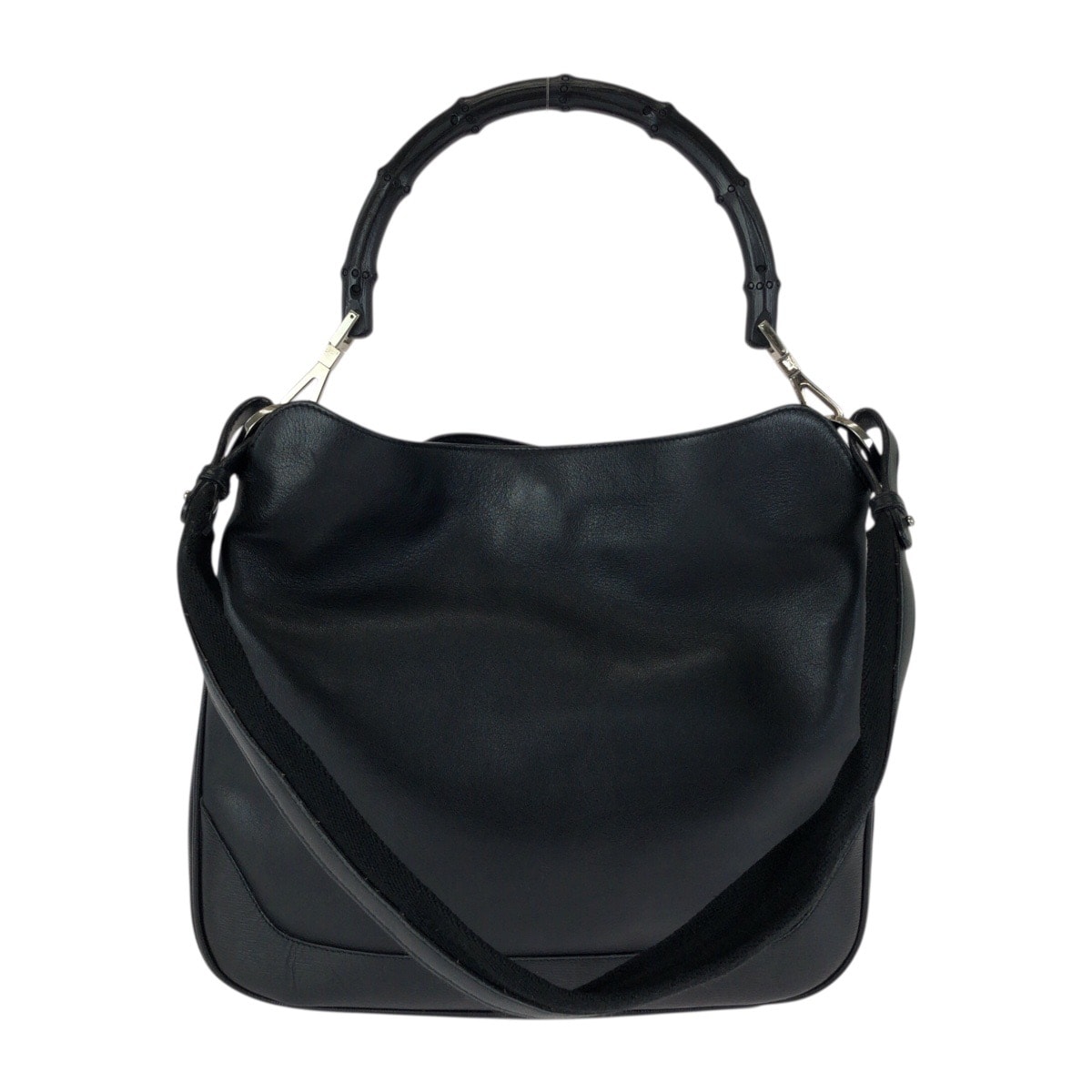 美品 GUCCI グッチ バンブー ブラック 黒 シルバー金具 レザー ハンドバッグ ショルダーバッグ 2WAY 601728 【中古】