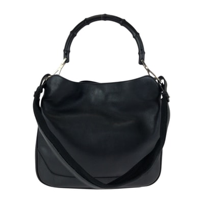 美品 GUCCI グッチ バンブー ブラック 黒 シルバー金具 レザー ハンドバッグ ショルダーバッグ 2WAY 601728 【中古】