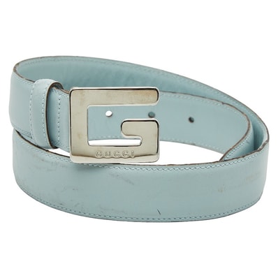 グッチ ベルト サイズ:65 26 037 394 0959 ライトブルー レザー レディース GUCCI 【中古】