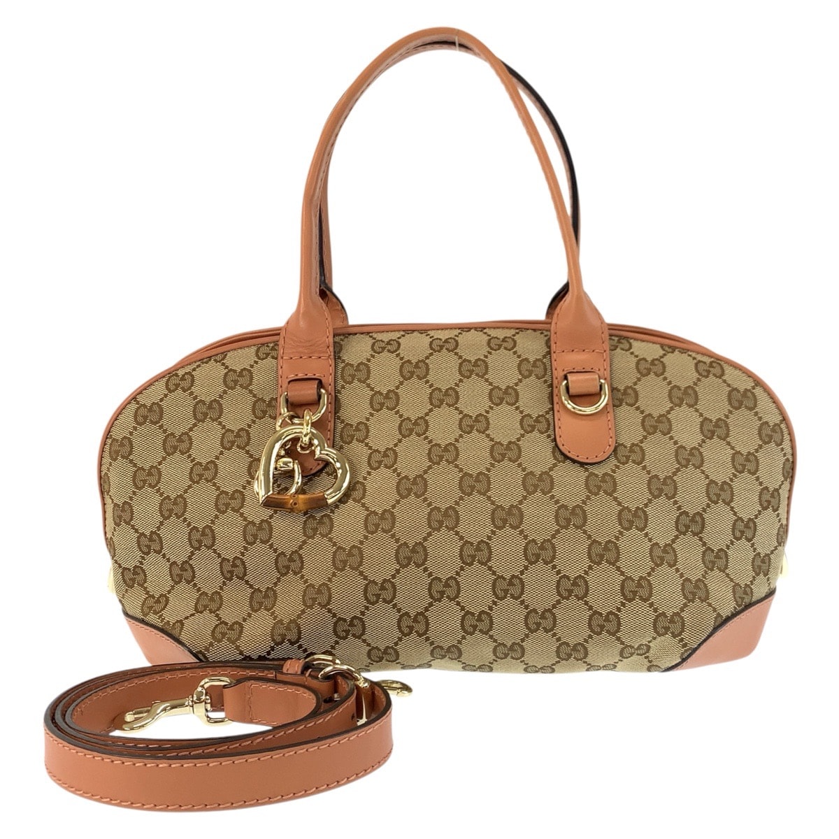 美品 GUCCI グッチ ハートビット ベージュ ピンク ゴールド金具 GGキャンバス レザー/ ハンドバッグ ショルダーバッグ 2way 601398 【中古】