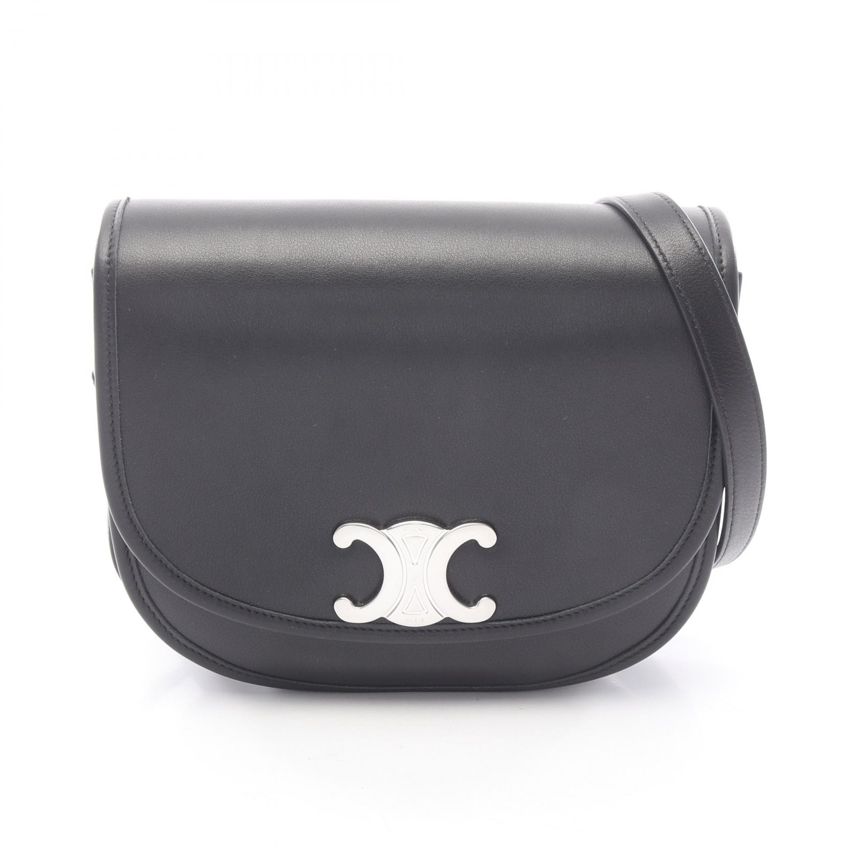 セリーヌ CELINE ミディアム ブザス トリオンフ ショルダーバッグ バッグ レザー レディース ブラック系 114453FH138SI 【中古】