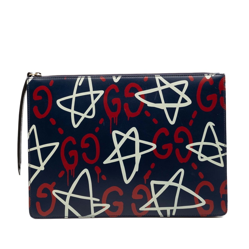 グッチ GGゴースト クラッチバッグ セカンドバッグ 433665 ネイビー マルチカラー レザー レディース GUCCI 【中古】