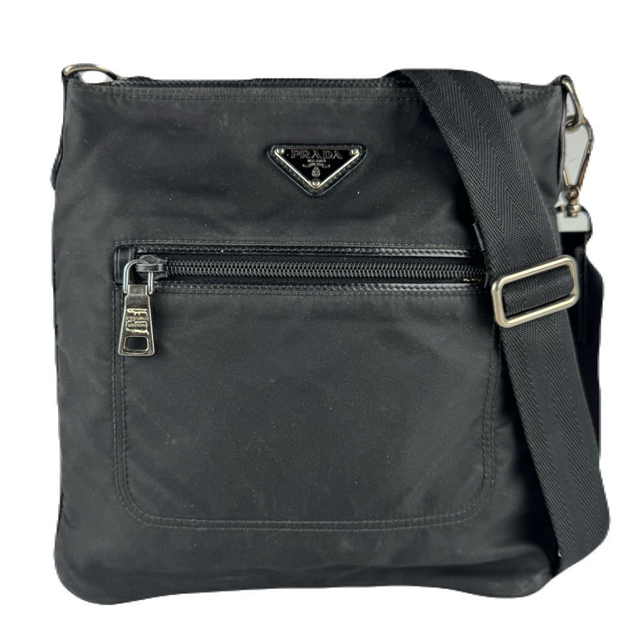 プラダ PRADA 斜め掛けショルダーバッグ ナイロン ブラック シルバー ユニセックス【中古】 z8690