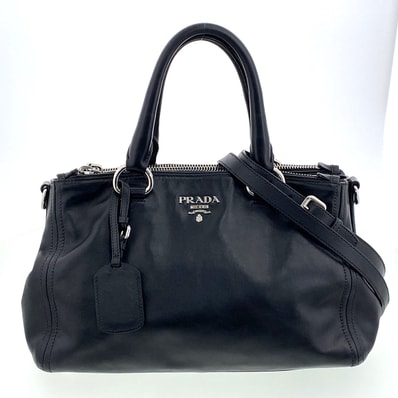PRADA プラダ 2WAY レザー トートバッグ ハンドバッグ BN2866 レザー ブラック シルバー金具 レディース【中古】