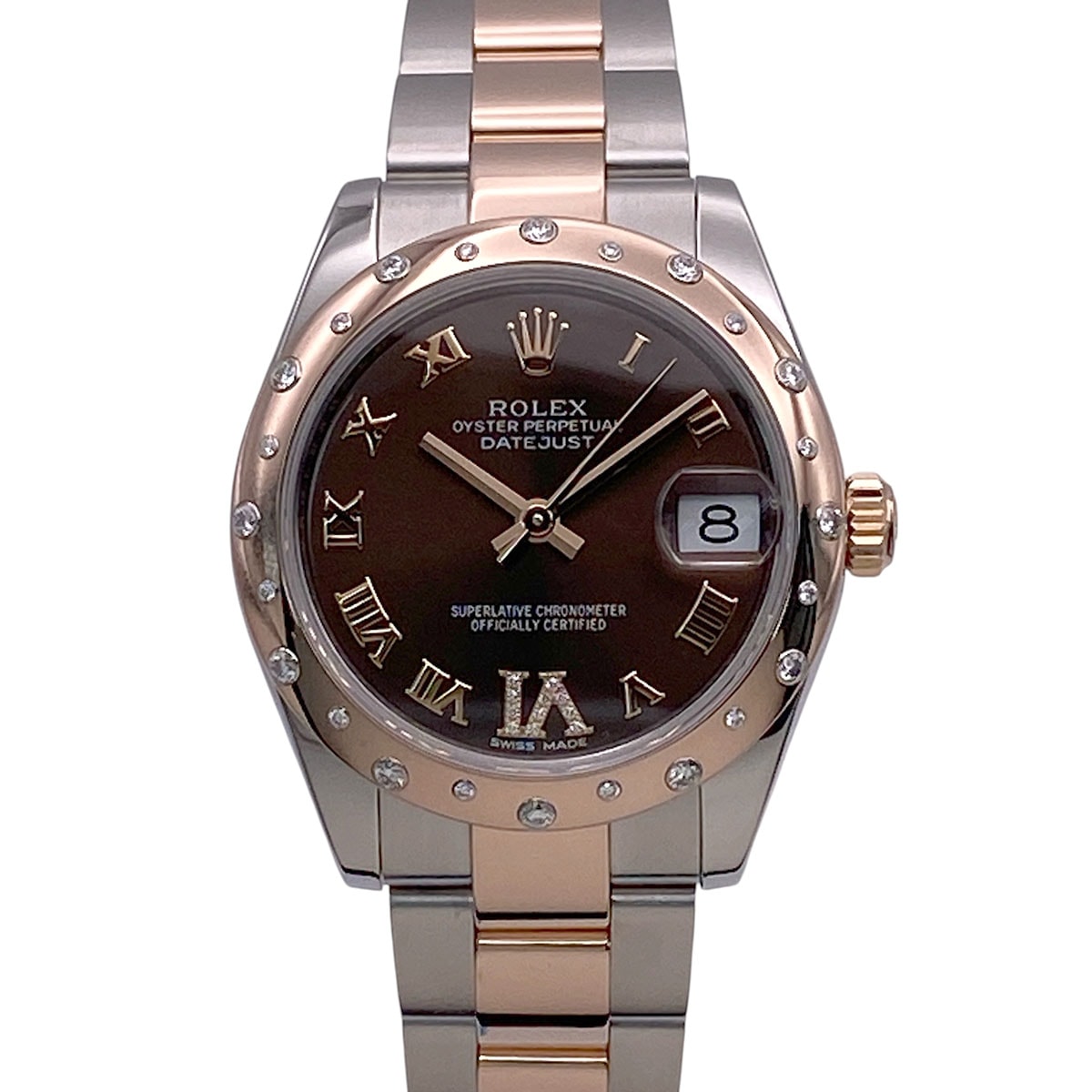 ROLEX ロレックス デイトジャスト ボーイズ チョコレート文字盤 VI ダイヤモンド 18KPG/SS 31mm ランダム 腕時計 178341 ステンレススチール K18ピンクゴールド シルバー ゴールド  レディース【中古】