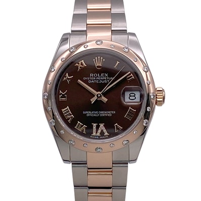 ROLEX ロレックス デイトジャスト ボーイズ チョコレート文字盤 VI ダイヤモンド 18KPG/SS 31mm ランダム 腕時計 178341 ステンレススチール K18ピンクゴールド シルバー ゴールド レディース【中古】