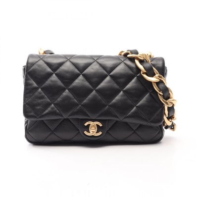 シャネル CHANEL ラージ フラップバッグ マトラッセ ショルダーバッグ バッグ ラムスキン(羊革) レディース ブラック系 AS3215 【中古】
