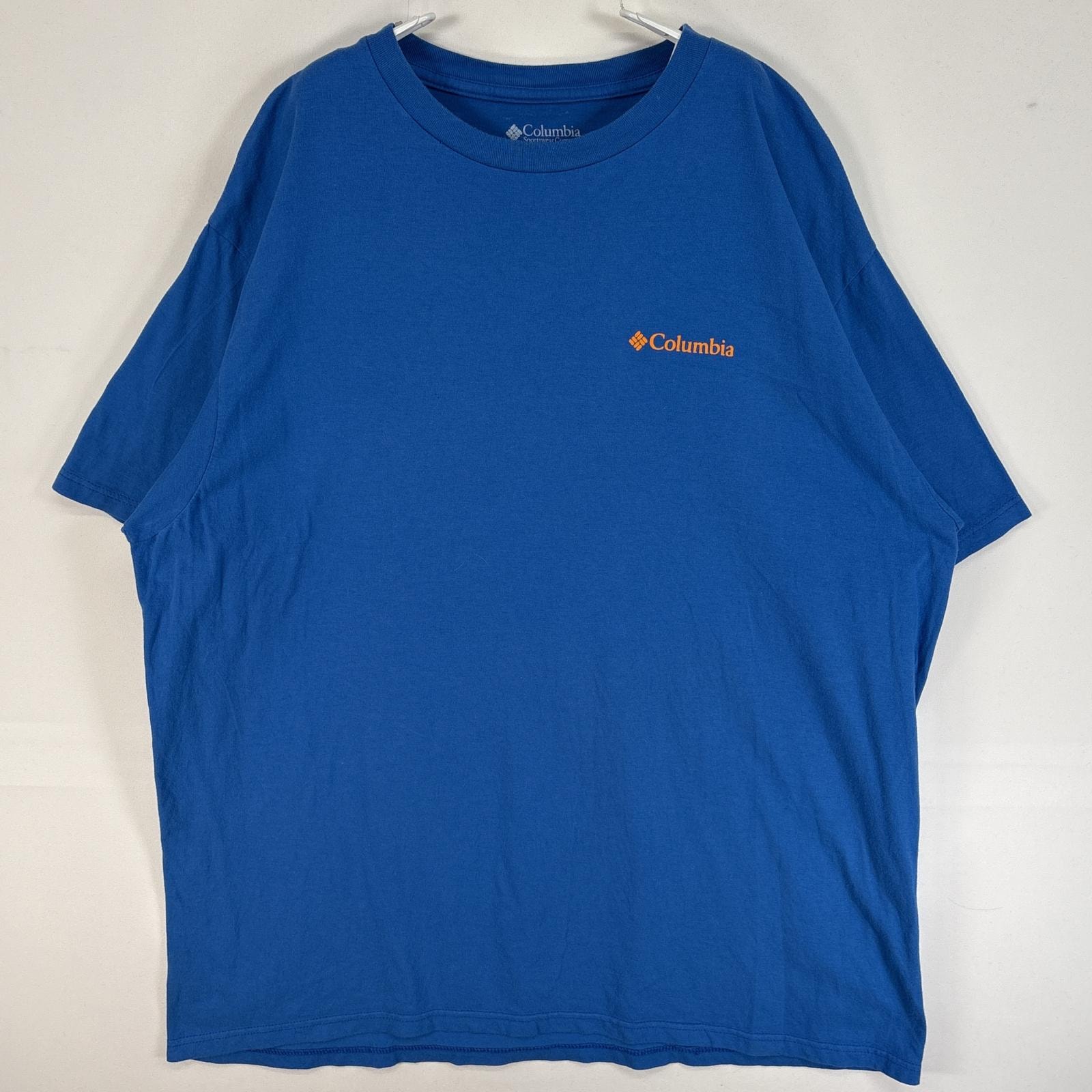 古着 コロンビア Columbia 半袖Tシャツ アニマル 犬 クルーネック XL  ブルー 両面プリント メンズ