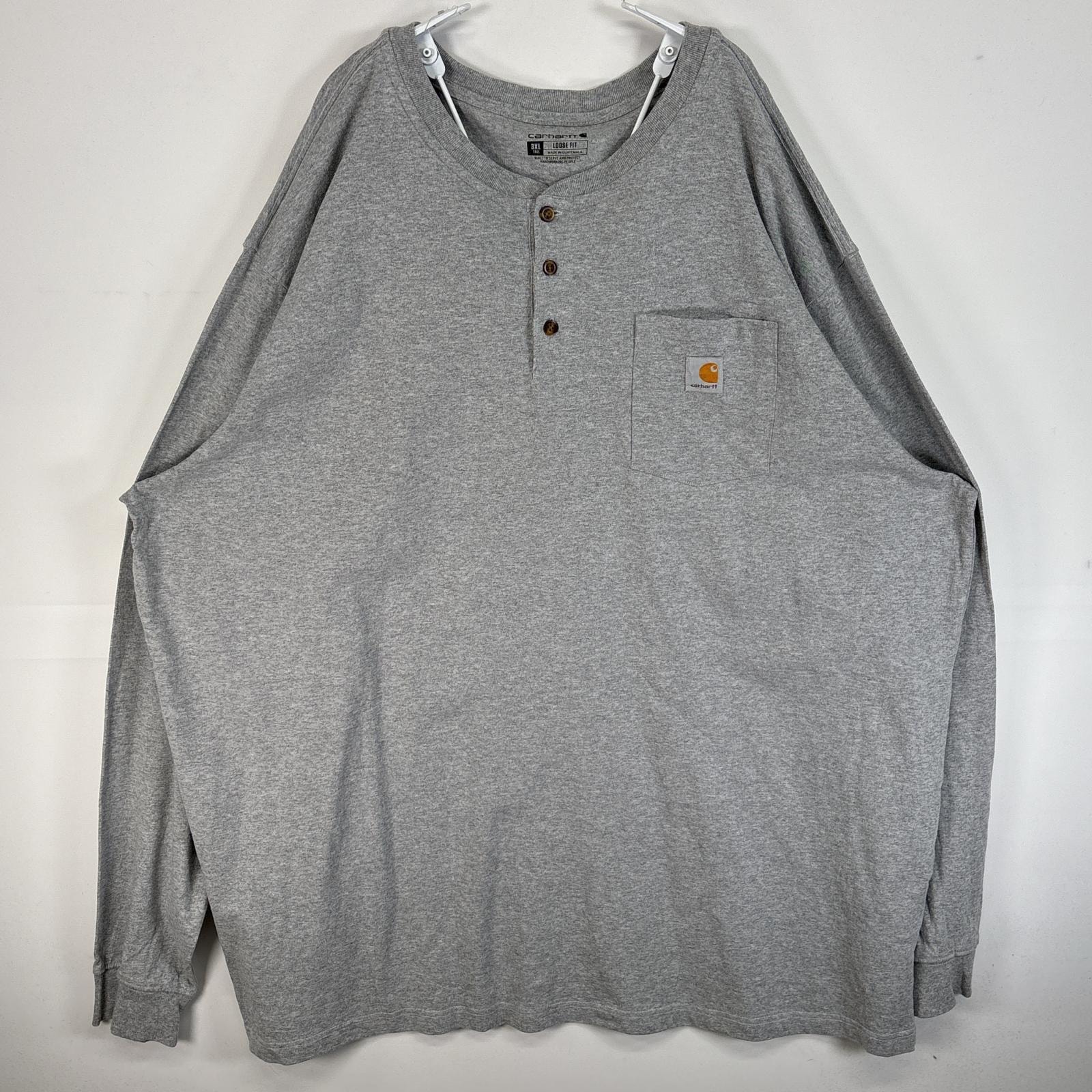 古着 カーハート Carhartt 長袖Tシャツ ヘンリーネック 大きいサイズ 肉厚 ワンポイント ロゴ 胸ポケ 3XL  グレー 無地 メンズ
