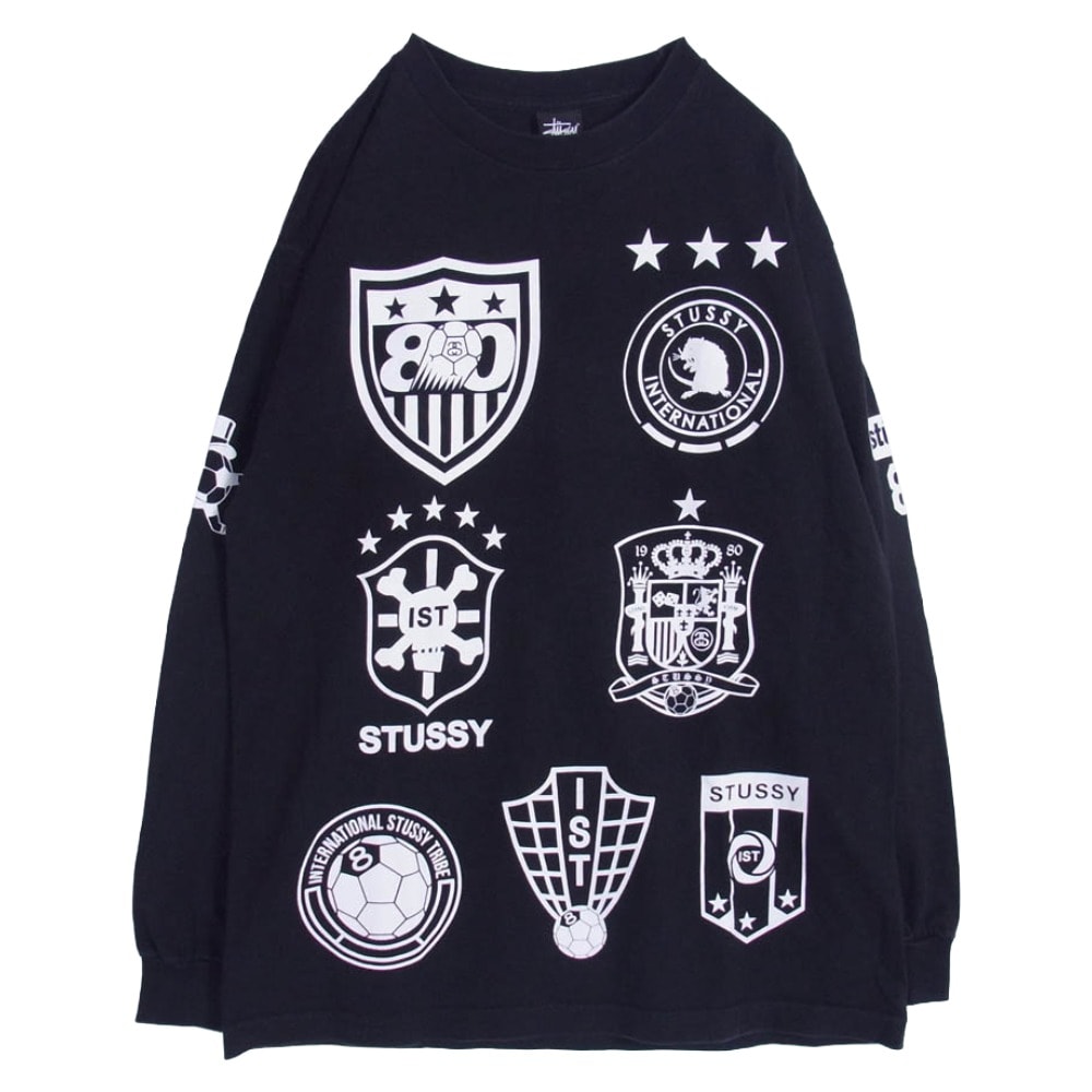 STUSSY ステューシー Tシャツ 【フェイクバスターズ鑑定済】2010 サッカーW杯記念 エンブレム ロングスリーブ 長袖 Tシャツ カットソー ブラック系 M【中古】